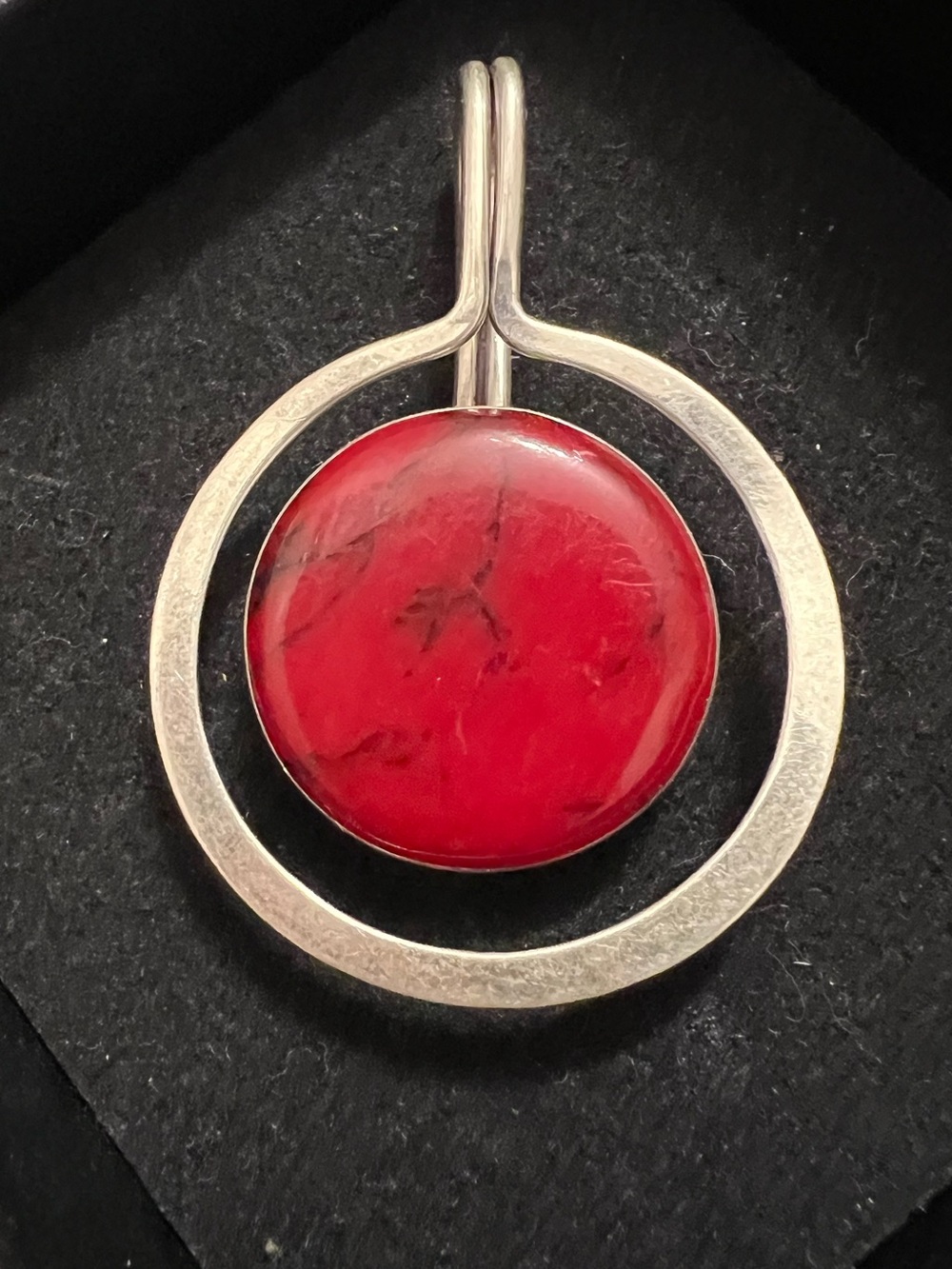 Vintage Mexico Sterling silver Red Stone pendant studio CII